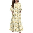 thumbnail image 1 of Abcomgle Girls Fall Dresses Size 7-8 Casual A-Line 3/4 Sleeve Maxi Dress Floral Print Crew Neck Sundresses Tiered Dresses with Pockets,7-8 Years Yellow, 1 of 5