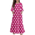 thumbnail image 1 of Abcomgle Girls Summer Dress Size 7-8 Casual A-Line 3/4 Sleeve Maxi Dress Polka Dot Crew Neck Sundresses Tiered Dresses with Pockets,5-6 Years Hot Pink, 1 of 3