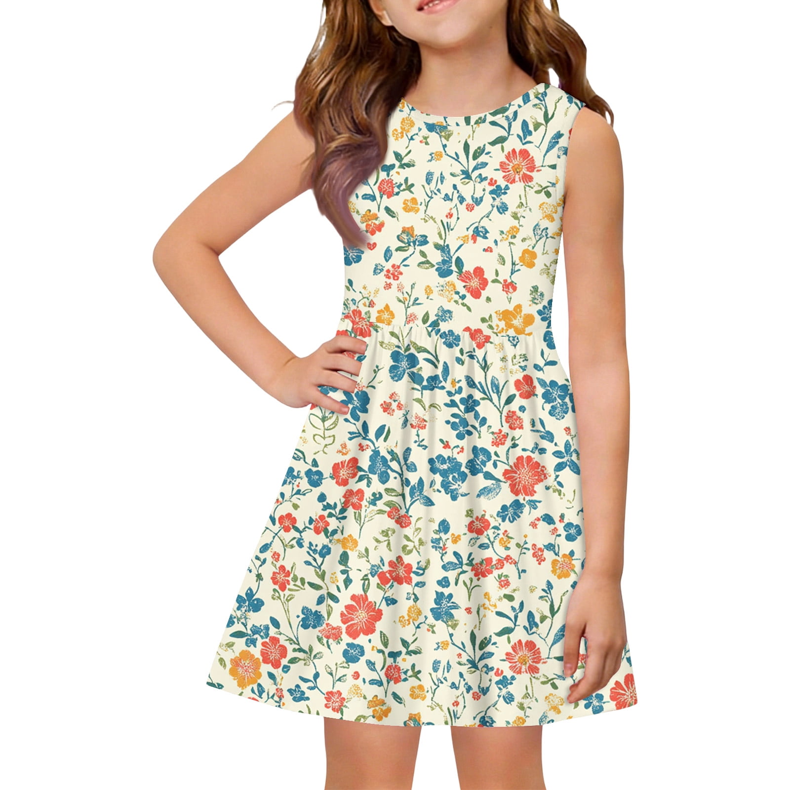 Abcomgle Girls Summer Dress Size 7-8 Casual A-Line Sleeveless Tank ...
