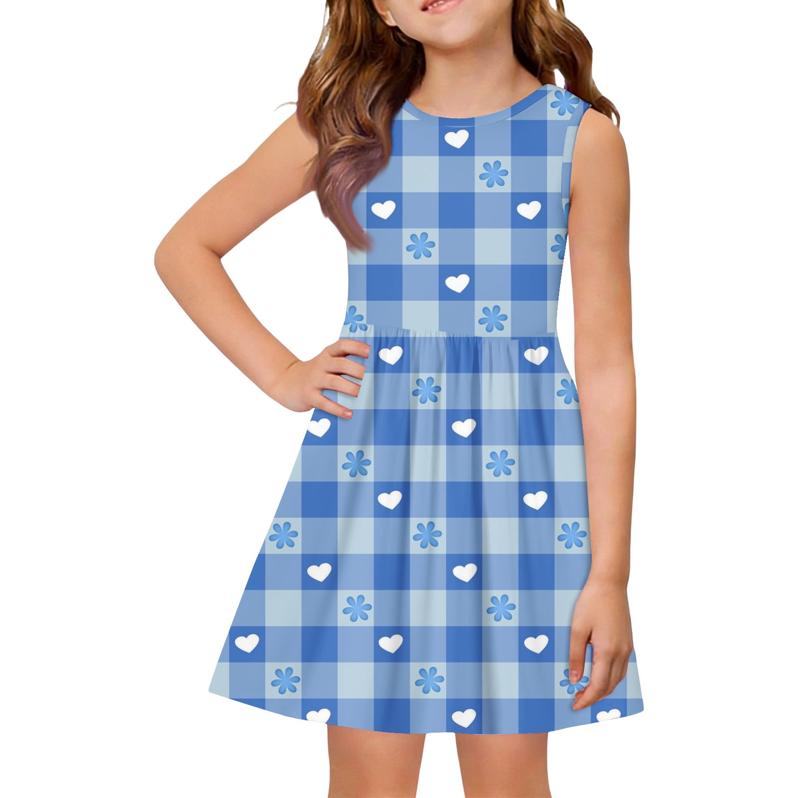 Abcomgle Girls Summer Dresses 10/12 Casual A-Line Sleeveless Midi Dress ...