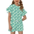 thumbnail image 1 of Abcomgle Girls Summer Outfits 4-16 Gradient Ruffle Sleeve T-Shirts and Elastic Waist Shorts Cute Trendy Summer Sets for Girls 8-9 Years,Green, 1 of 4