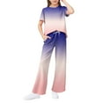 thumbnail image 1 of Abcomgle Girls Summer Outfits 4-16 Gradient Short Sleeve T Shirts and Wide Leg Pants Set Cute Preppy Girls Sweatsuit,11-12 Years, 1 of 4