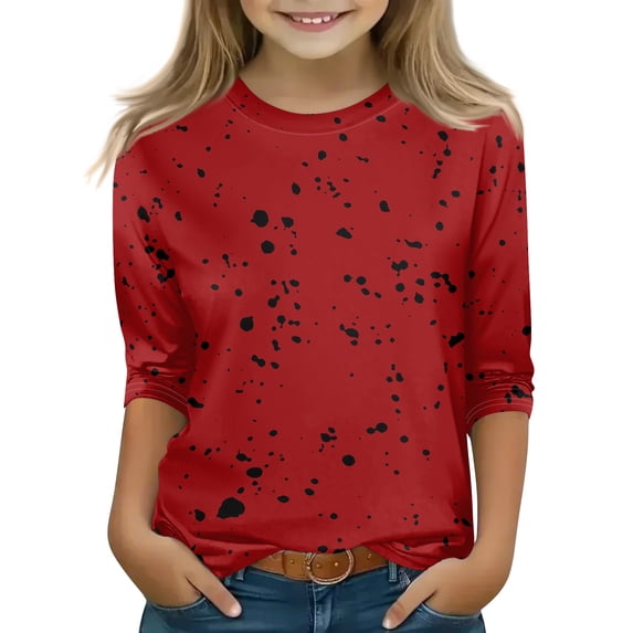 Abcomgle Girls Summer Tshirts 4-16 Crewneck Polka Dot Tshirt 3/4 Sleeve Toddler T-Shirt Summer Cute Cotton Tee Tops Girls