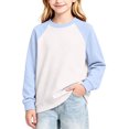 thumbnail image 1 of Abcomgle Girls Sweatshirt 7-8 Loose Crewneck Raglan Long Sleeve Girls Pullover Top Trendy Colorblock Sweaters for Teen Girls Cotton Winter Back To School Outfits for Teen Girls, 1 of 4