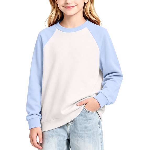 Abcomgle Girls Sweatshirt 7-8 Loose Crewneck Raglan Long Sleeve Girls Pullover Top Trendy Colorblock Sweaters for Teen Girls Cotton Winter Back To School Outfits for Teen Girls