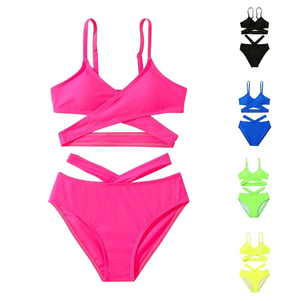 Girls Swimsuit Bikini , Stripes + Frill Straps , from 12 months-12 years