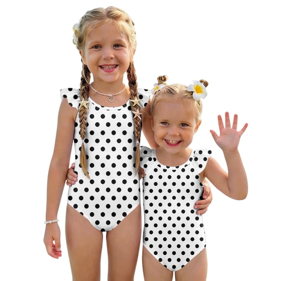 Abcomgle Girls Swimsuits Size 7-8 Polka Dot One Piece Swimsuits for Little Girls Ruffled Stretchy Bathing Suits for Girls