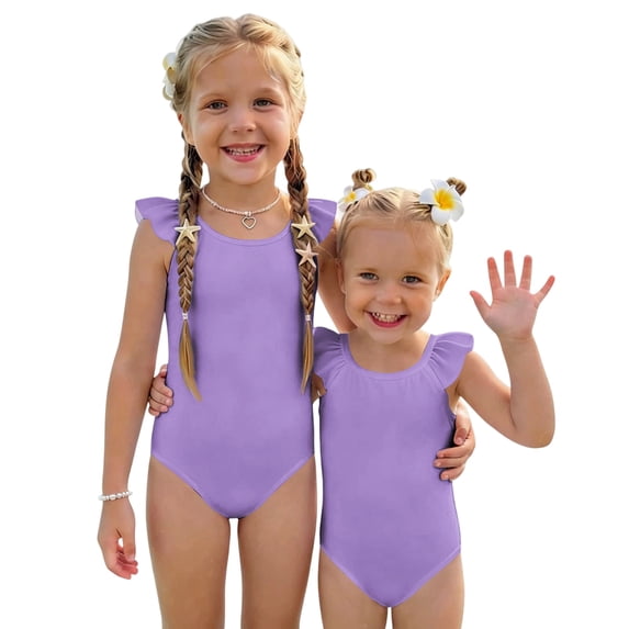 Abcomgle Girls Swimsuits Size 7-8 Stretchy One Piece Swimsuits for Little Girls Cute Solid Ruffled Girls Swimwear