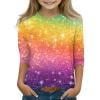 Abcomgle Girls Tee Shirts 10-12 Crewneck 3/4 Sleeve Glitter Sparkly Tee Tops Girls Summer Dressy Cotton Linen Girls Shirts Cute Girls Blouse,7-8 Years
