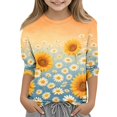 thumbnail image 1 of Abcomgle Girls Tee Shirts 10-12 Crewneck Daisy Flower Sunflower Print Girls Shirts 3/4 Sleeve Tshirts Toddler Summer Fashion Cotton Tops, 1 of 5