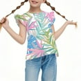 thumbnail image 1 of Abcomgle Girls Tee Shirts 10-12 Crewneck Hawaian Palm Tree Tshirt Ruffle Short Sleeve Toddler Girls T-Shirts Summer Cute Cotton Tee Tops Girls 12-14 Years,Light Blue, 1 of 4