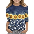thumbnail image 1 of Abcomgle Girls Tee Shirts 10-12 Crewneck Vintage Daisy Flower Print Tshirts Toddler 3/4 Sleeve Toddler T-Shirt Summer Trendy Cotton Toddler Tops Girls, 1 of 5