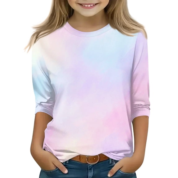 Abcomgle Girls Tee Shirts 10-12 Summer 3/4 Sleeve Toddler Girls T-Shirts Tie Dye Tshirt Casual Crewneck Cotton Tops