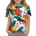 thumbnail image 1 of Abcomgle Girls Tee Shirts 10-12 Crewneck Hawaiian Floral Print Girls Shirts Short Sleeve Toddler Girls T-Shirts Summer Casual Cotton Cartoon Tops 2-3 Years,Green, 1 of 5