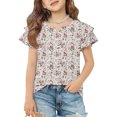 thumbnail image 1 of Abcomgle Girls Tee Shirts 7-16 Crewneck Vintage Floral Print Tshirt Double Layer Ruffle Short Sleeve Toddler T-Shirt Summer Fashion Cotton Toddler Tops Girls, 1 of 5