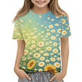 thumbnail image 1 of Abcomgle Girls Tee Shirts 7-16 Summer Short Sleeve Tshirt Daisy Sunflower Print Tshirts Toddler Gradient Crewneck Cotton Toddler Tops Girls, 1 of 5