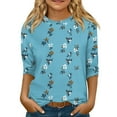 thumbnail image 1 of Abcomgle Girls Top 10-12 Crewneck 3/4 Sleeve Vintage Floral Graphic Tshirt Summer Dressy Cotton Loose Girls Blouse Cute Toddler Girls T-Shirts 5-6 Years,Blue, 1 of 4
