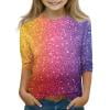 Abcomgle Girls Tops Size 10-12 Clearance Crewneck 3/4 Sleeve Glitter Sparkly Girls Shirts Summer Casual Cotton Linen Girls Blouse Cute Toddler T-Shirt,7-8 Years