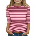 thumbnail image 1 of Abcomgle Girls Tops Size 10-12 Crewneck Striped Toddler T-Shirt Summer 3/4 Sleeve Toddler Girls T-Shirts Fashion Cotton Toddler Tops Girls, 1 of 5