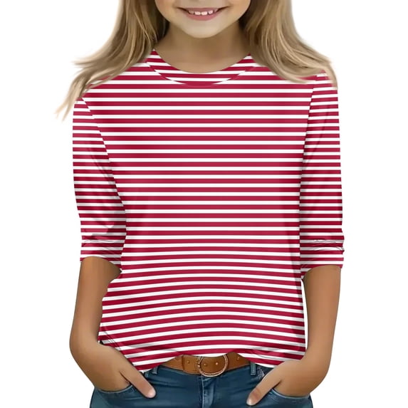 Abcomgle Girls Tops Size 10-12 Crewneck Striped Toddler T-Shirt Summer 3/4 Sleeve Toddler Girls T-Shirts Fashion Cotton Toddler Tops Girls