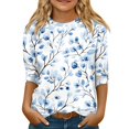 thumbnail image 1 of Abcomgle Girls Tshirts 6-7 Years Old Crewneck Floral Print Toddler T-Shirt 3/4 Sleeve Tshirt Summer Cute Cotton Loose Tee Tops Girls 10-12 Years,Blue, 1 of 5