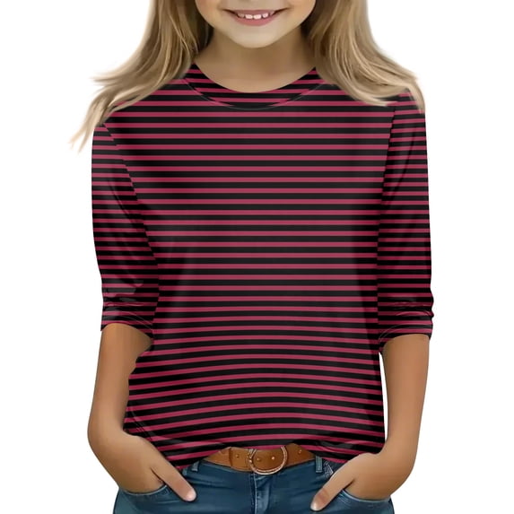 Abcomgle Girls Tshirts 7-8 Years Old Crewneck Striped Tshirts Toddler 3/4 Sleeve Girls Shirts Summer Fashion Cotton Tee Tops Girls