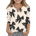 thumbnail image 1 of Abcomgle Girls Tshirts 8-10 Years Old Button Down Bow Graphic Girls Shirts Henley 3/4 Sleeve Toddler Girls T-Shirts Summer Casual Cotton Toddler Tops Girls, 1 of 5