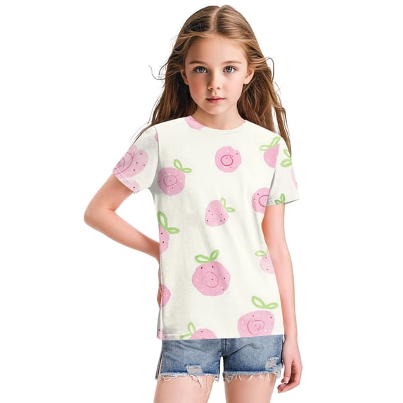 Abcomgle Girls Tshirts 8-10 Years Old Crewneck Strawberry Print Girls Shirts Short Sleeve Toddler T-Shirt Summer Dressy Cotton Tee Tops Girls,Light pink,3-4Years