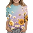 thumbnail image 1 of Abcomgle Girls Tshirts 8-10 Years Old Summer 3/4 Sleeve Toddler Girls T-Shirts Daisy Flower Sunflower Print Tshirt Trendy Crewneck Cotton Toddler Tops Girls, 1 of 5