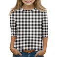 thumbnail image 1 of Abcomgle Girls Tshirts 8-10 Years Old Summer 3/4 Sleeve Tshirts Toddler Plaid Girls Shirts Cute Crewneck Cotton Tops, 1 of 5
