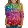 thumbnail image 1 of Abcomgle Girls Tshirts Crewneck 3/4 Sleeve Glitter Sparkly Toddler Tops Girls Summer Trendy Cotton Linen Girls Shirts Cute Girls Blouse,8-9 Years, 1 of 5