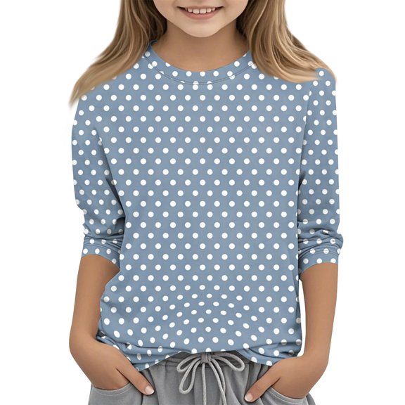 Abcomgle Girls Tshirts Crewneck Polka Dot Tshirts Toddler 3/4 Sleeve Tshirt Summer Fashion Cotton Toddler Tops Girls