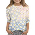 thumbnail image 1 of Abcomgle Girls Tshirts Summer 3/4 Sleeve Tshirts Toddler Daisy Flower Print Toddler Girls T-Shirts Fashion Crewneck Cotton Tops, 1 of 5