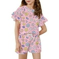 thumbnail image 1 of Abcomgle Girls Two Piece Sets 10 -12 Rainbow Graphic Ruffle Sleeve T Shirts and Elastic Waist Shorts Cute Casual Girls Summer Clothes 14-15 Years,Pink, 1 of 5