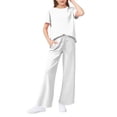 thumbnail image 1 of Abcomgle Lounge Sets for Girls 10-12 Girls 2 Piece Outfits Solid Short Sleeve T-Shirts and Wide Leg Pants Set Cute Trendy Girls Lounge Set,9-10 Years, 1 of 4