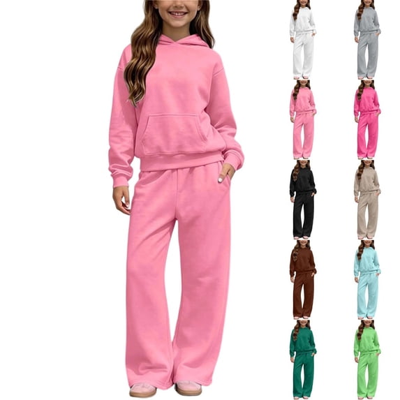Abcomgle Girls Two Piece Sets Size 7-8 Athletic Oversized Long Sleeve Girls Hoodie and Wide Leg Sweatpants Hooded Kids Tracksuit Girls