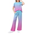 thumbnail image 1 of Abcomgle Girls Two Piece Sets Size 7-8 Gradient Short Sleeve Tee Top and Wide Leg Pants Set Cute Casual Girls Sweatsuit,9-10 Years, 1 of 4
