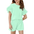 thumbnail image 1 of Abcomgle Girls Two Piece Sets Size 7-8 Ruffle Sleeve T-Shirts and Drawstring Shorts Cute Trendy Girls' Clothing Sets 12-13 Years,Green, 1 of 3