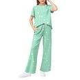 thumbnail image 1 of Abcomgle Girls Two Piece Sets for Tween Girls Polka Dot Short Sleeve T Shirts and Wide Leg Pants Set Cute Trendy Girls Sweatsuit,13-14 Years, 1 of 4