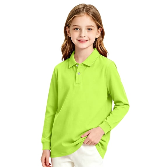 Abcomgle Girls Uniform Shirts Size 10 Long Sleeve Pique Polo Shirt with Collar Button Down School Uniform Shirts for Girls Moisture-Wicking Classic Girls Pullover