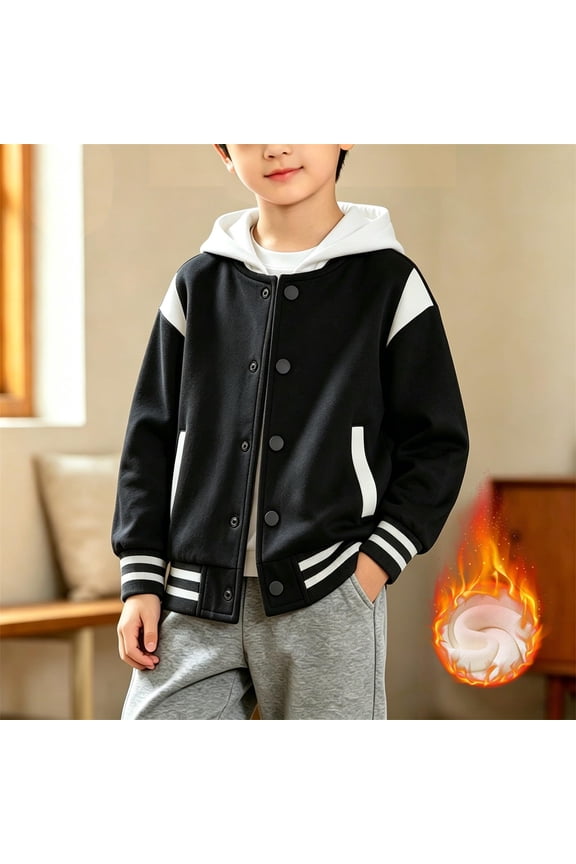 Girls Varsity Jacket Kids Hooded Letterman Baseball Jacket Fleece Colorblock Bomber Jackets for Girls Casual Cardigan Youth Baseball Jacket with Pocket
