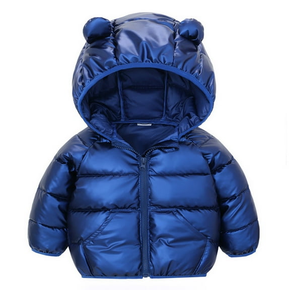 Abcomgle Girls Winter Jackets Size 6 Cute Bear Ears Hooded Baby Girls' Outerwear Jackets & Coats Lightweight Puffer Padded Baby Jacket Winter Warm Infant Puffer Coat,120,Royal Blue
