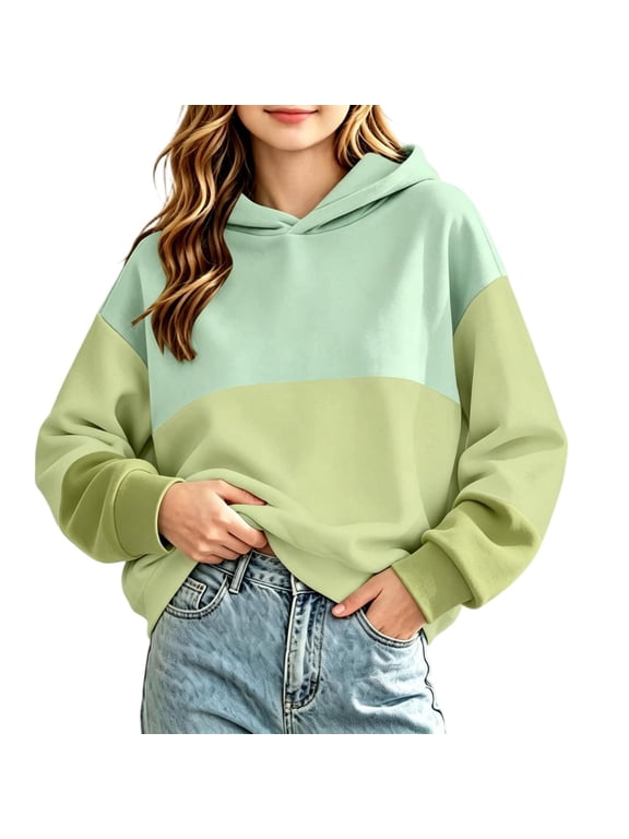 Girls Y2k Hoodie Long Sleeve Colorblock Patchwork Sweatshirts for Girls Crewneck Y2k Pullover Top Winter Casual Sweaters for Girls with Pocket