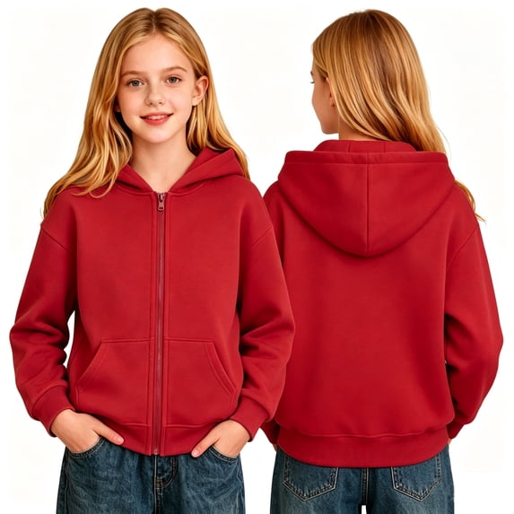 Abcomgle Girls Zip Up Jacket 10-12 Fleece Full-Zip Jacket for Girls Cute Solid Sweatshirt for Teen Girls Fashion Fall Hooded Hoodies for Teen Girls with Pockets