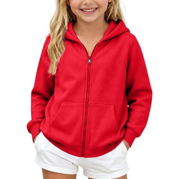 Abcomgle Girls Zip Up Hoodie 10-12 Fleece Full-Zip Kids Jacket Cute Loose Girls Sweaters Casual Winter Hooded Hoodies for Girls with Pockets