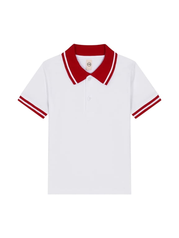 Golf Shirts for Boys 7-8 Short Sleeve Pique Polo Shirts for Girls Button Closure Striped School Uniform Shirts Summer Collared Dress Shirts for Boys