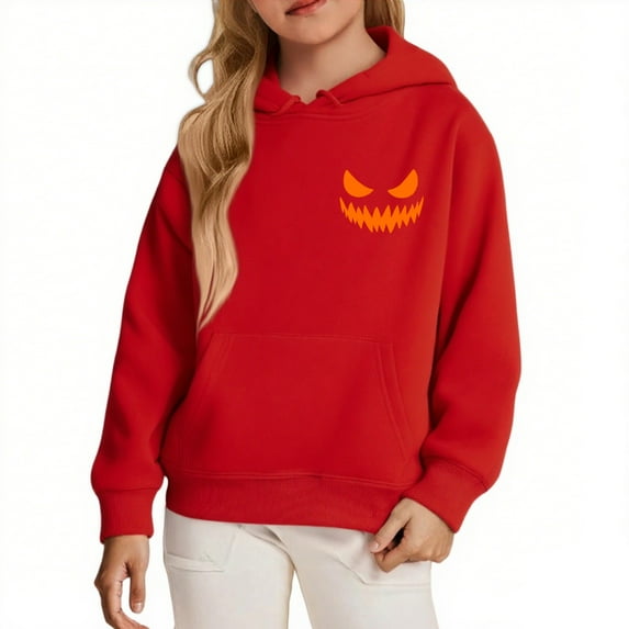 Abcomgle Halloween Hoodies for Girls 7-8 Pumpkin Face Graphic Sweatshirts with Hooded Oversized Long Sleeve Pullover Sweatshirts with Pocket Fall Holiday Sweaters for Teens,12-13 Years