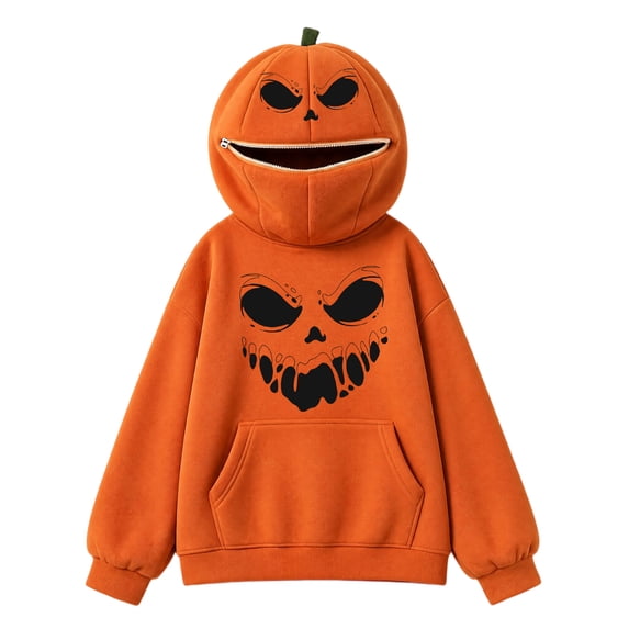 Abcomgle Halloween Hoodies for Girls Size 10-12 3D Pumpkin Face Zip Upt Hooded Sweatshirts Oversized Long Sleeve Girls Pullover Top with Pocket Winter Sweaters for Girls 10-12