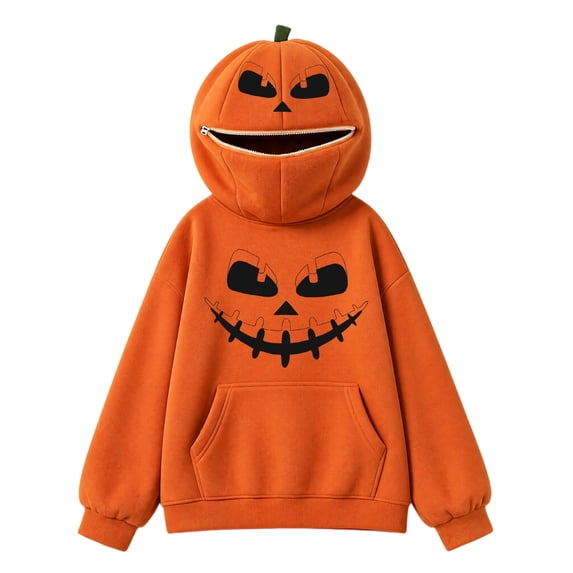 Abcomgle Halloween Hoodies for Girls Size 10-12 3D Pumpkin Head Zip Up Hooded Sweatshirts Orange Long Sleeve Pullover Sweatshirts with Pocket Winter Sweaters for Teen Girls