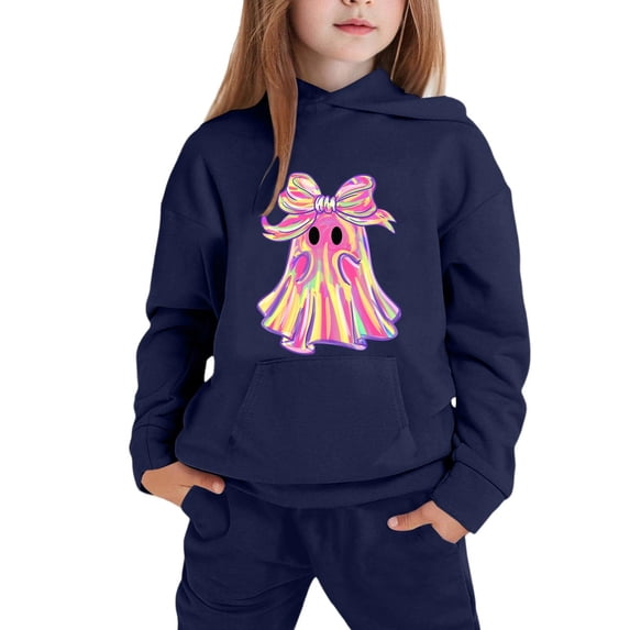 Abcomgle Halloween Hoodies for Girls Size 10-12 Iridescent Ghost Graphic Sweatshirts with Hooded Casual Long Sleeve Pullover Sweatshirts with Pocket Fall Holiday Sweaters for Teens